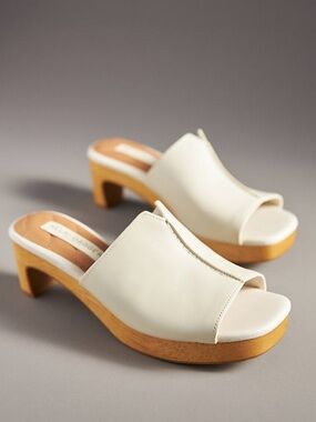 Kelsi Dagger Cream Open-Toe Platform Mules with Wood Heel